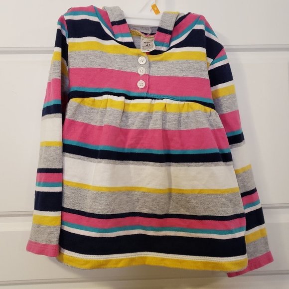 CARTER'S Girl Toddler Horizontal Blue Pink Yellow White Grey Striped Hoodie-S:4T - Picture 7 of 7
